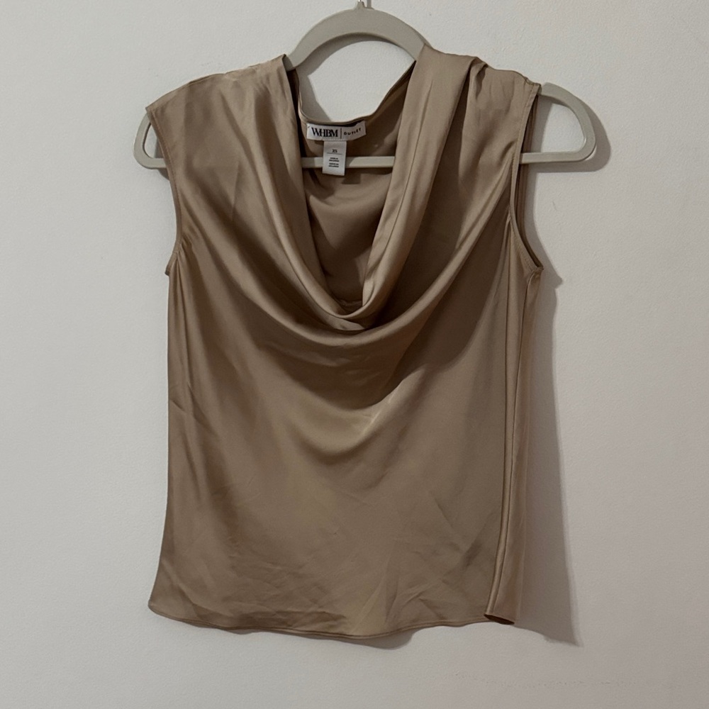 White House Black Market Beige Cowl Neck Silky Blouse